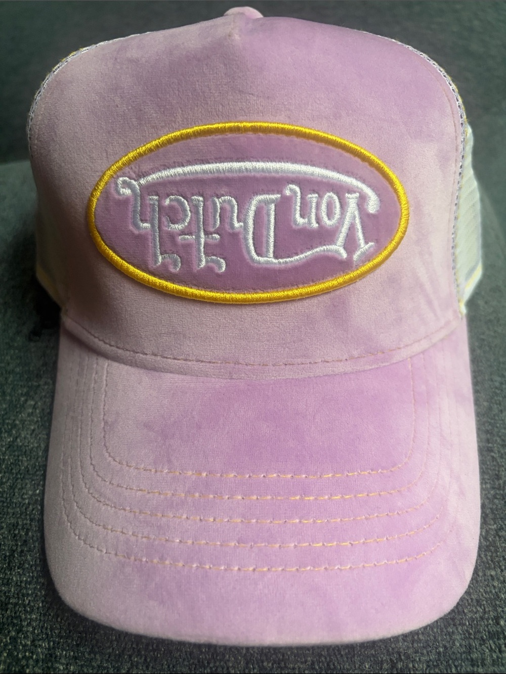 Von Dutch Pink Trucker Hat with Yellow Oval Detail